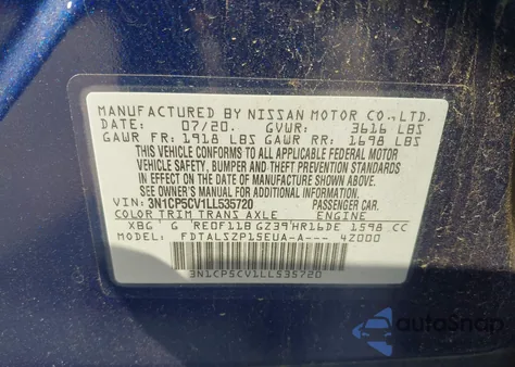 2020 Nissan Kicks Sv Xtronic Cvt z USA, uszkodzony, nr VIN 3N1CP5CV1LL535720